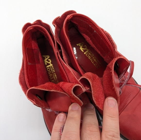 Red Leather Ankle Boots - Picture 9 of 12